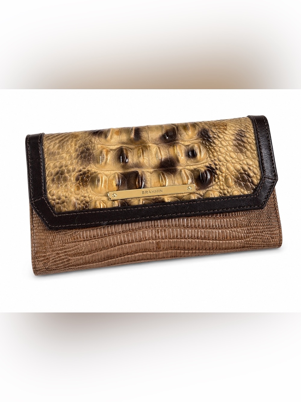 Brahmin Croc and Reptile Embossed Leather Soft Wallet in Summer Tortoise - Picture 9 of 9